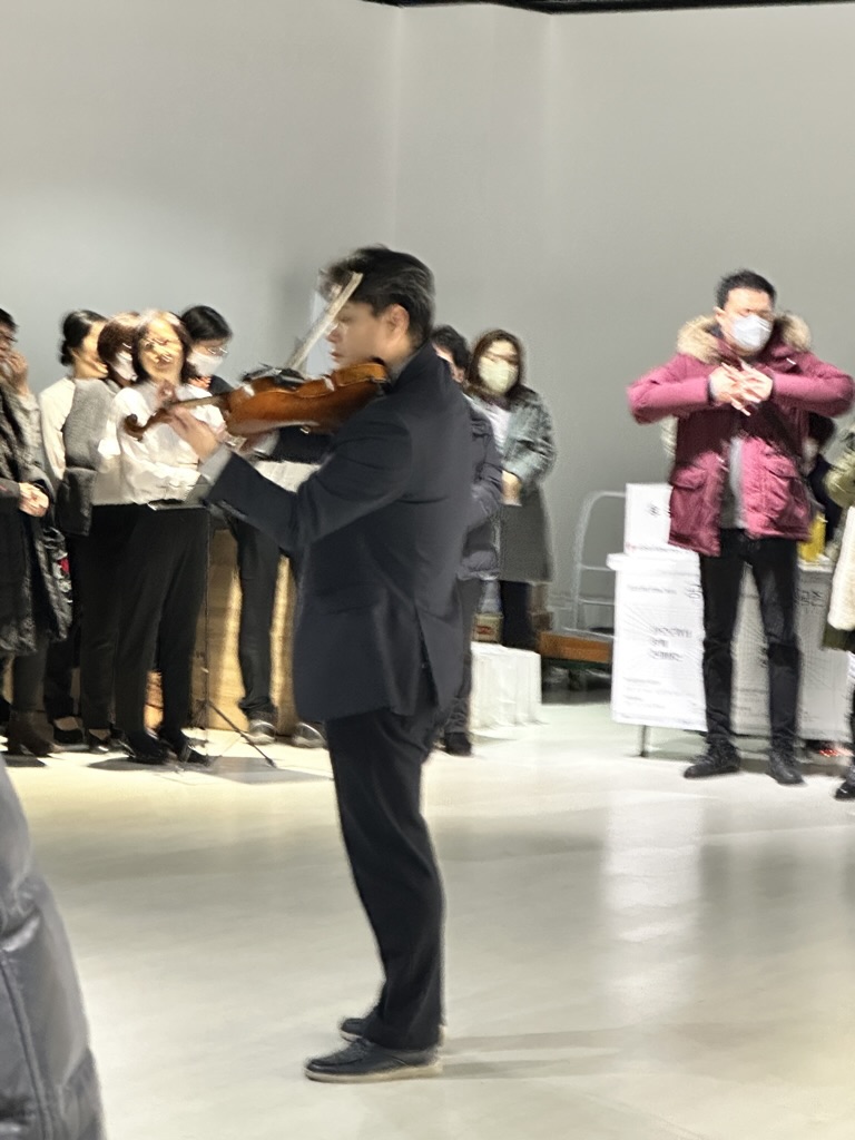 Live violin performance in the exhibition